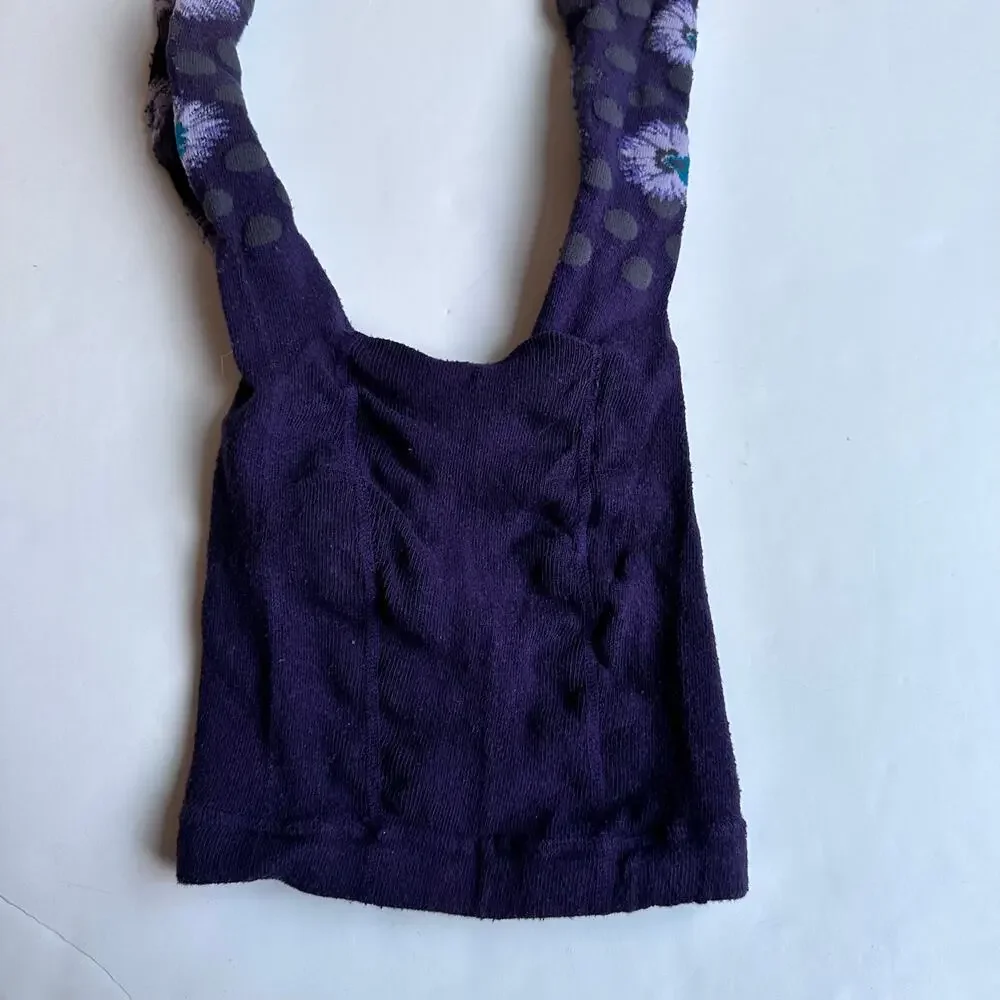 Girls Purple Floral Ribbed Tights Size 6-8 Years